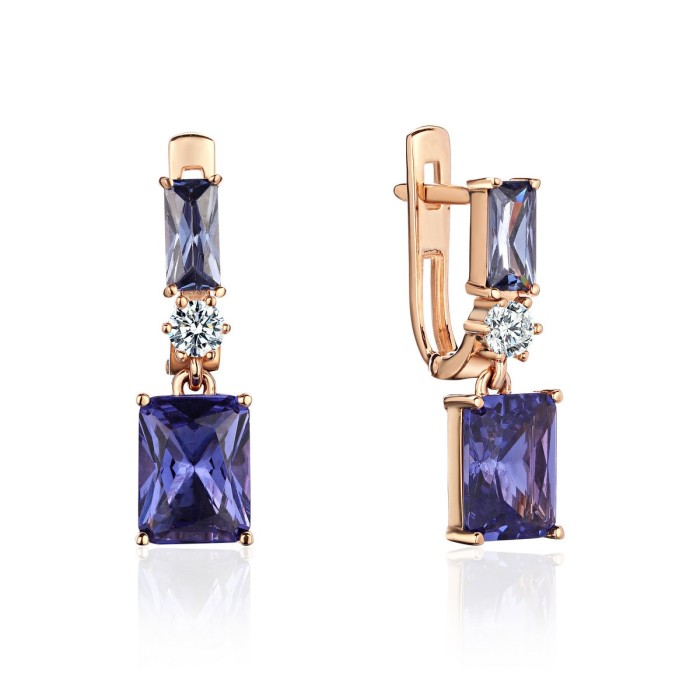 Серьги золото с танзанитом и фианитом «New Colour сияние» Estet (арт.01С2115383-1)