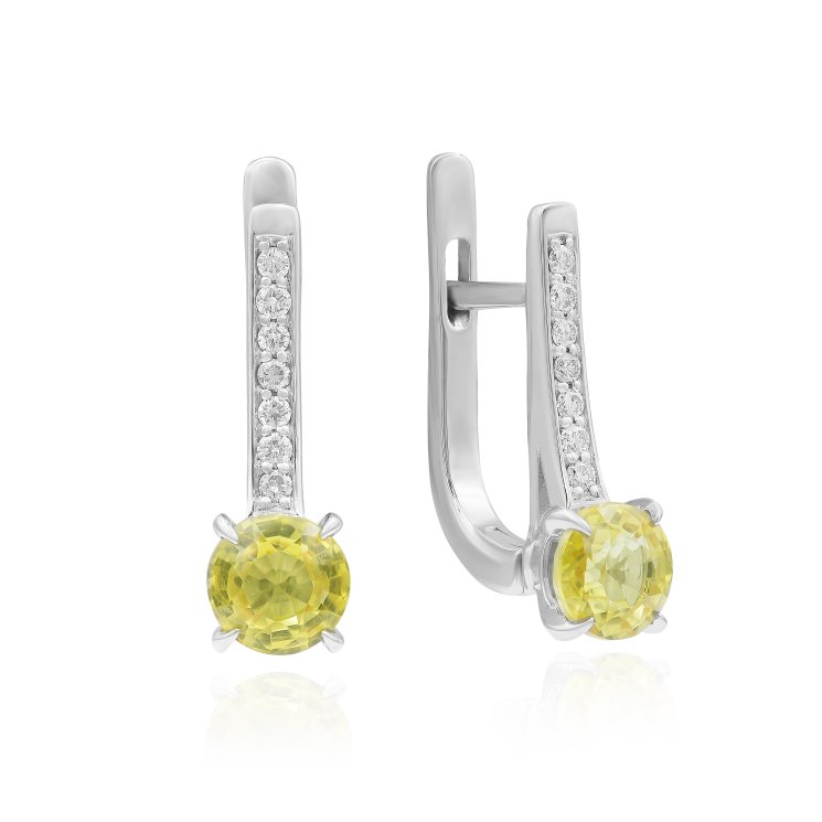 Серьги из золота с бриллиантом и сапфиром Русские Самоцветы (Арт.95981)