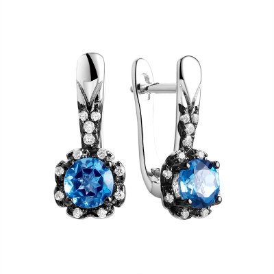 Серьги из серебра с топазом и фианитом (Арт.cz-e00918-x-wb-lb-x-w)