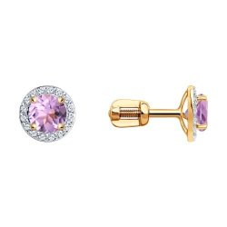 Серьги пусеты золотые пробы 585 с аметистом (Арт.728119)
