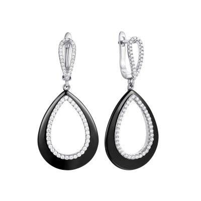 Серьги из серебра с керамикой и фианитом (Арт.tc-e00023-b-w-x-x-w)