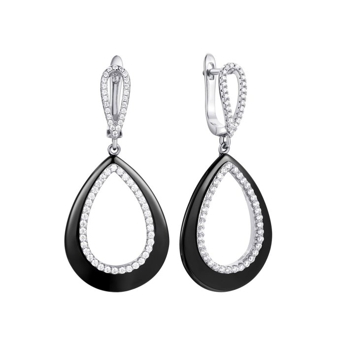 Серьги из серебра с керамикой и фианитом (Арт.tc-e00023-b-w-x-x-w)