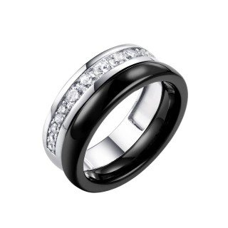 Кольцо с керамикой и фианитами «Черно‑белый акцент» Fresh Jewelry (арт.TC-R00660-B-W-X-X-W)