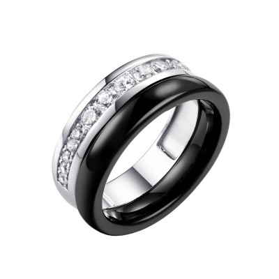 Кольцо с керамикой и фианитами «Черно‑белый акцент» Fresh Jewelry (арт.TC-R00660-B-W-X-X-W)