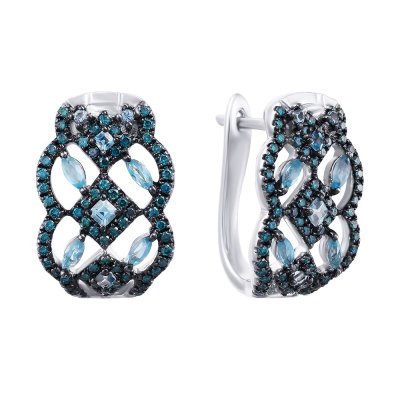 Серьги из белого золота с бриллиантом и топазом (Арт.me31406-bl-swbt_sr_dl_bt_wg)