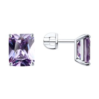 Серьги из серебра с фианитом «Сиреневая грань» Соколов (арт.94026836)