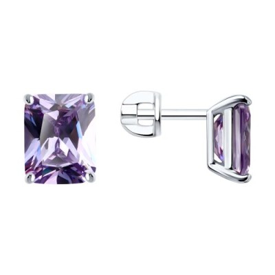 Серьги из серебра с фианитом «Сиреневая грань» Соколов (арт.94026836)