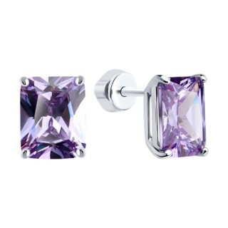 Серьги из серебра с фианитом «Сиреневая грань» Соколов (арт.94026836)