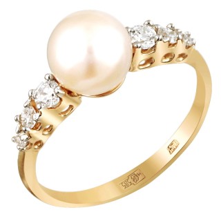Кольцо золото с жемчугом и фианитами «Classic Shine» Estet (арт.01К3112013-1)