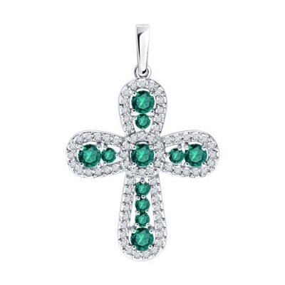 Подвеска из белого золота с бриллиантами и изумрудами (Арт.3030243-3)