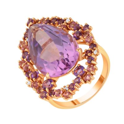 Кольцо из золота с аметистом и бриллиантом (Арт.rg-26894_ko_am_tu_pink)