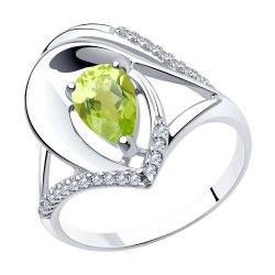 Кольцо из серебра с хризолитом и фианитами (Арт.94-310-00607-1)