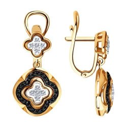 Серьги из золота с бесцветными и чёрными бриллиантами (Арт.7020064)