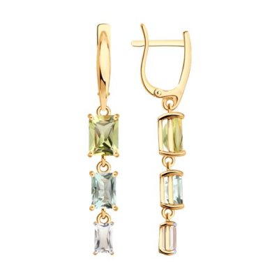 Серьги золотые пробы 585 с миксом камней (Арт.729330)