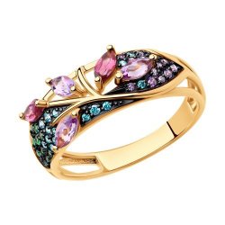 Кольцо золотое пробы 585 с миксом камней (Арт.715772)
