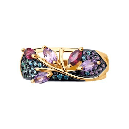 Кольцо золотое пробы 585 с миксом камней (Арт.715772)