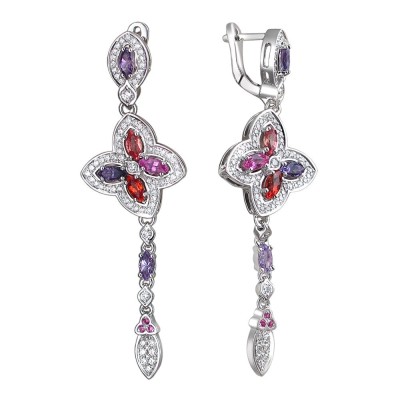 Серьги из белого золота с аметистом, бриллиантами и сапфирами «Garden Bloom» Estet (арт.01С629958-1)