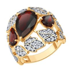 Кольцо из золочёного серебра с гранатами и фианитами (Арт.93-310-00855-1)