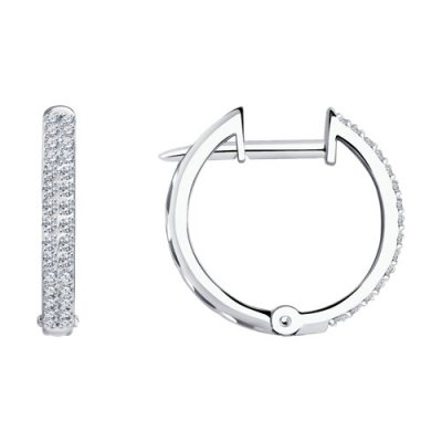 Серьги кольца из белого золота с бриллиантами (Арт.1020520)