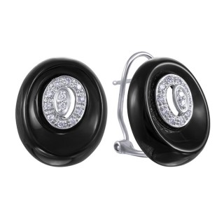 Серьги из белого золота с бриллиантами и ониксом «Noir Ovale» Myjewels (арт.E25211C_OX_WG)