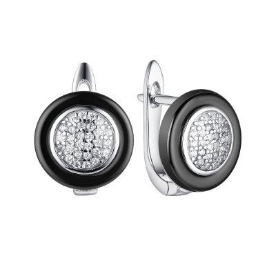 Серьги из серебра с керамикой и фианитом (Арт.tc-e00034-b-w-x-x-w)
