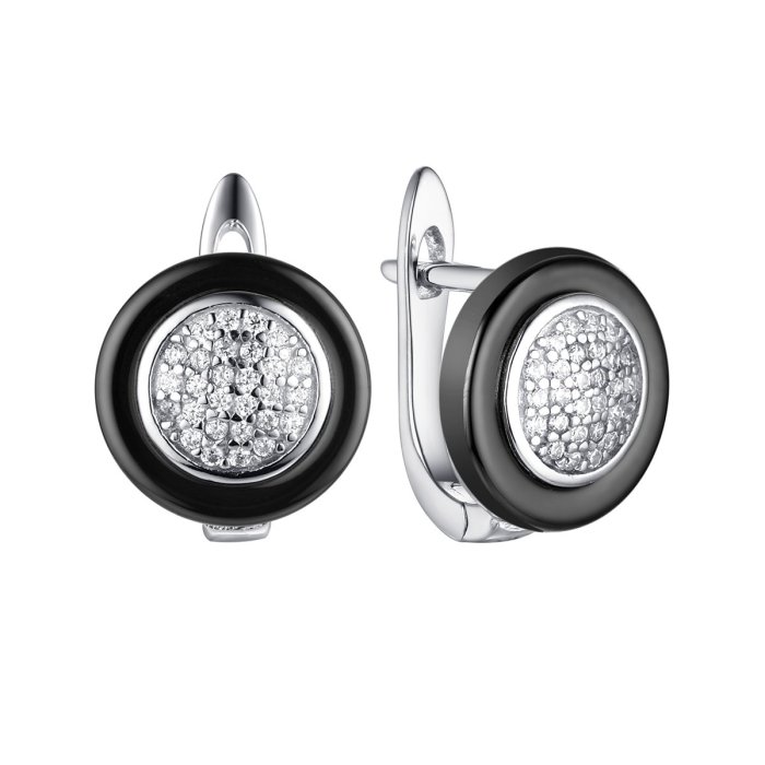 Серьги из серебра с керамикой и фианитом (Арт.tc-e00034-b-w-x-x-w)