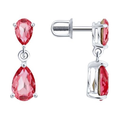 Серьги из серебра с кристаллами «Алая Груша» Соколов (арт.94-122-00210-1)
