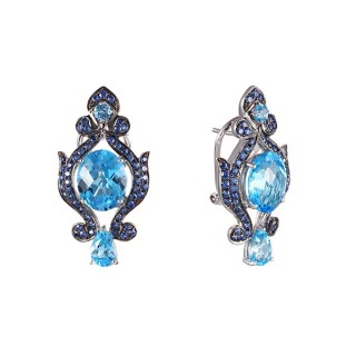 Серьги белое золото с сапфирами и топазами «Лазурный Вихрь» Myjewels (арт.ER-30170)
