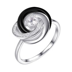 Кольцо из серебра с керамикой и фианитом (Арт.tc-r01169-b-w-w-x-w)
