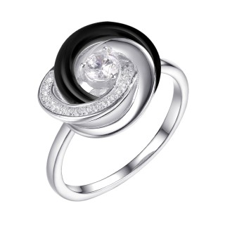 Кольцо серебряное с керамикой и фианитами «Ceramic Вихрь» Fresh Jewelry (арт.TC-R01169-B-W-W-X-W)