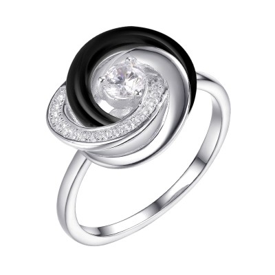 Кольцо серебряное с керамикой и фианитами «Ceramic Вихрь» Fresh Jewelry (арт.TC-R01169-B-W-W-X-W)