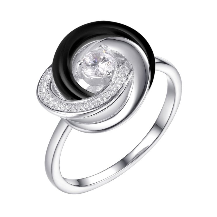 Кольцо из серебра с керамикой и фианитом (Арт.tc-r01169-b-w-w-x-w)