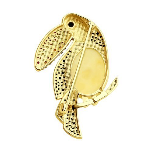 Брошь из золочёного серебра с янтарем и фианитами (Арт.83040025)