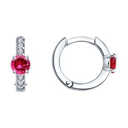 Серьги из серебра с корундами и фианитами (Арт.84020036)