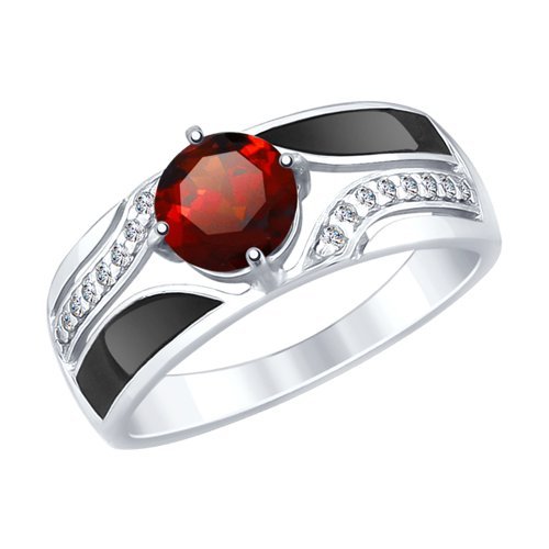 Кольцо из серебра с эмалью и гранатом и фианитами (Арт.92011495)
