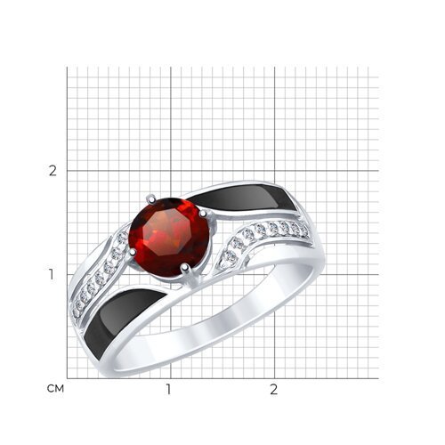 Кольцо из серебра с эмалью и гранатом и фианитами (Арт.92011495)