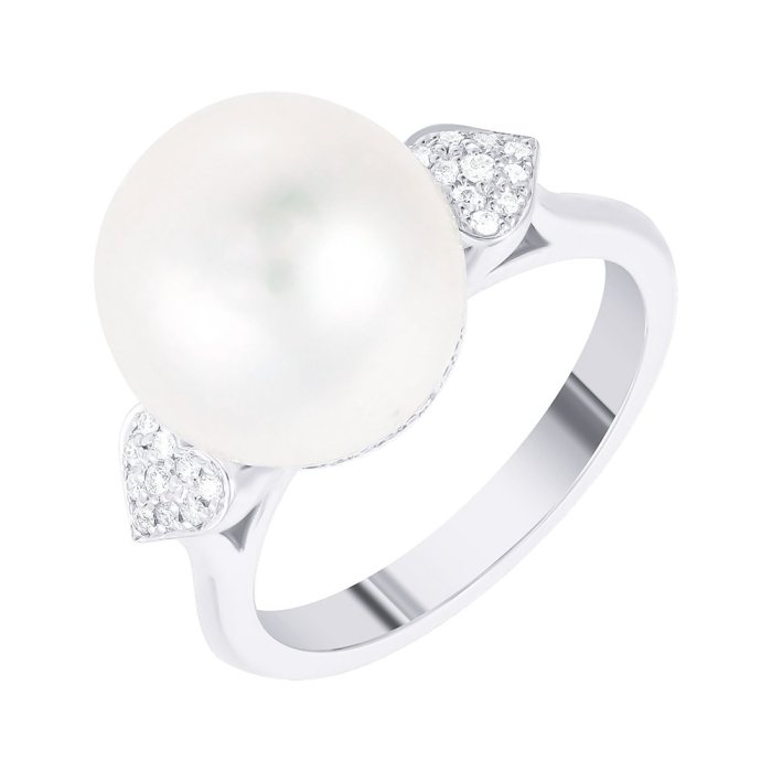 Кольцо из белого золота с бриллиантом и жемчугом (Арт.mr85438-wd-pl_wp_wg)