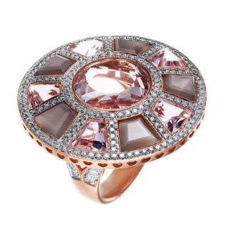 Кольцо золото с аметистом, бриллиантами и халцедоном «Pink Halo» JV (арт.R1288P10D-YM-PA1_KO_CH_PAM_PINK)