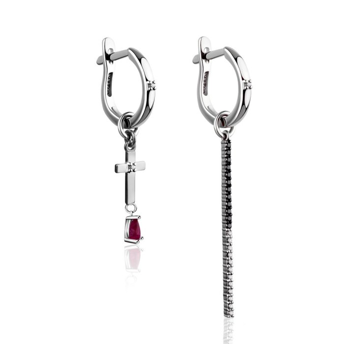 Серьги из золота с бриллиантом и рубином Русские Самоцветы (Арт.95668)