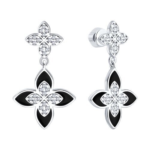 Серьги из серебра с фианитами и эмалью (Арт.94027262)