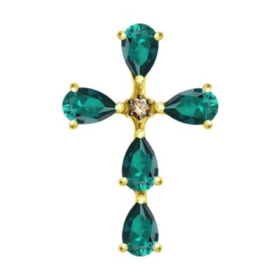 Подвеска из желтого золота с бриллиантом и изумрудами (Арт.3030246-2)