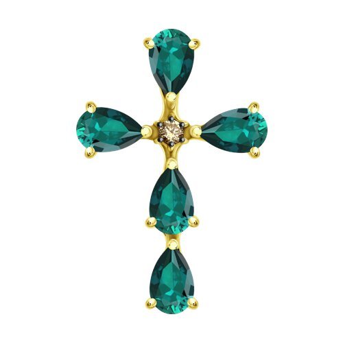 Подвеска из желтого золота с бриллиантом и изумрудами (Арт.3030246-2)