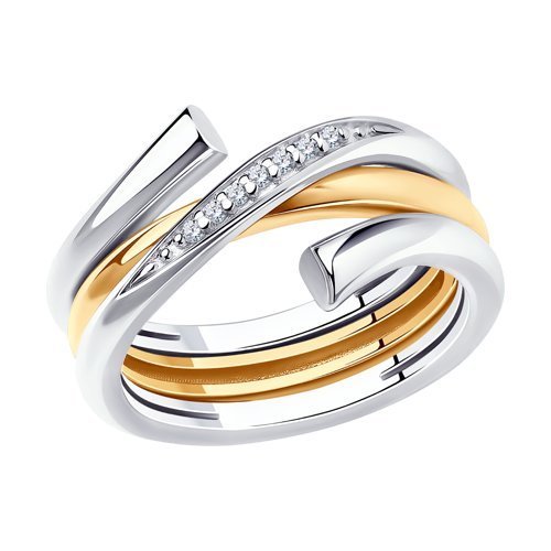 Кольцо из золочёного серебра с фианитами (Арт.93010896)