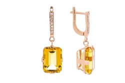 Серьги из золота с бриллиантом и цитрином Русские Самоцветы (Арт.88482)