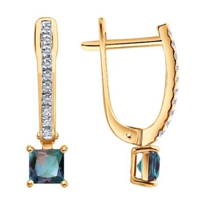 Серьги из золота с бриллиантами и гидротермальными александритами (Арт.51-220-02961-1)