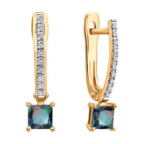 Серьги из золота с бриллиантами и гидротермальными александритами (Арт.51-220-02961-1)