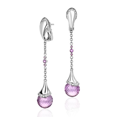 Серьги из белого золота с аметистом и бриллиантами «Symphony Drop» Estet (арт.01С6210166-8)