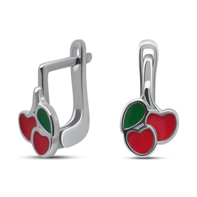Серьги серебряные с эмалью «Вишнёвое настроение» MyJewels (арт.0211323431d_jemal)