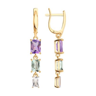 Серьги золотые пробы 585 с миксом камней (Арт.729331)