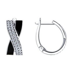 Серьги из серебра с фианитами и эмалью (Арт.94026006)